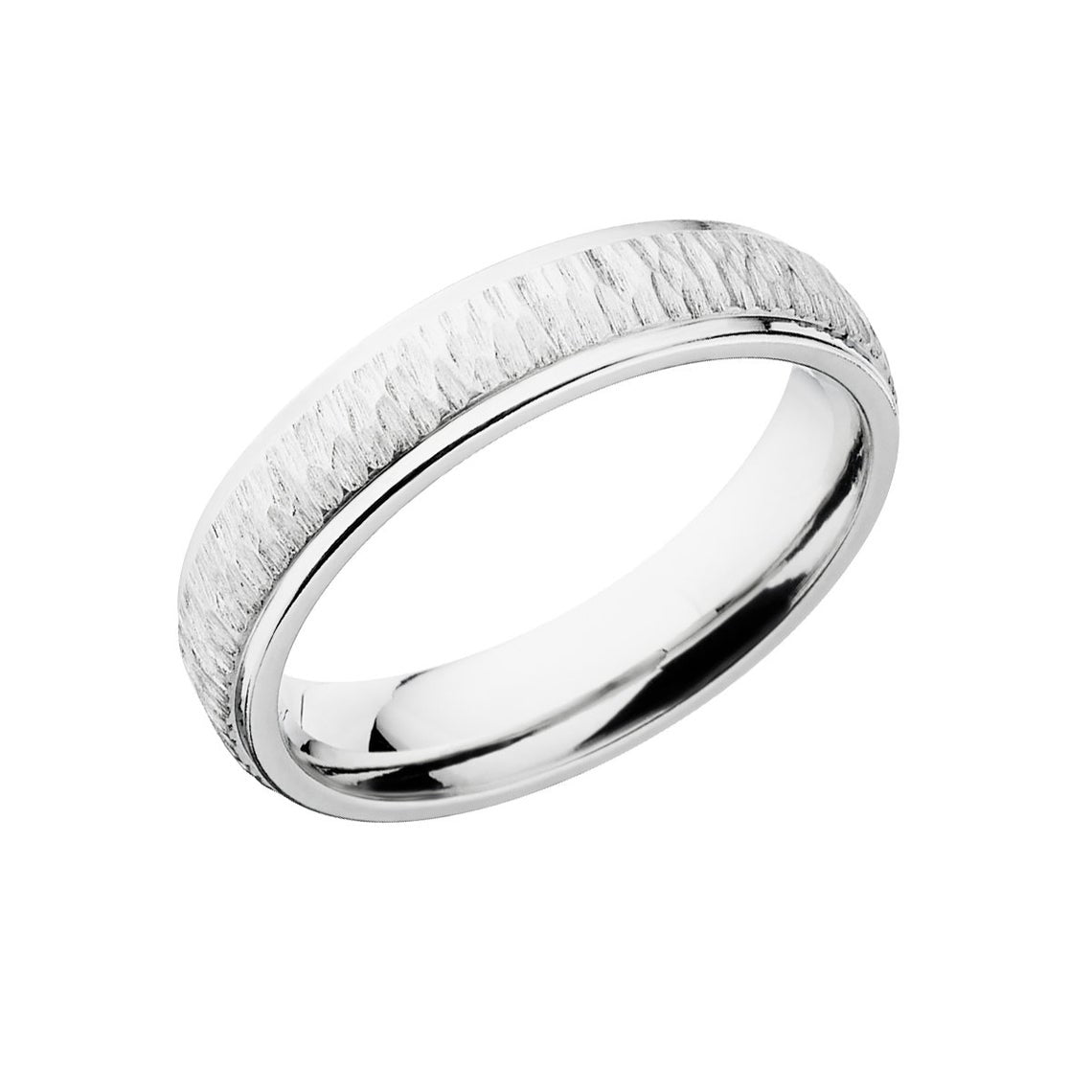 5mm wide cobalt wedding ring with a tree bark finish