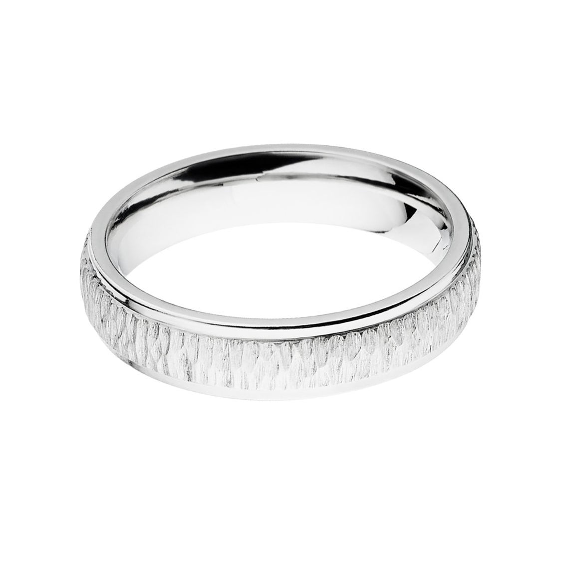 5mm wide cobalt wedding ring with a tree bark finish