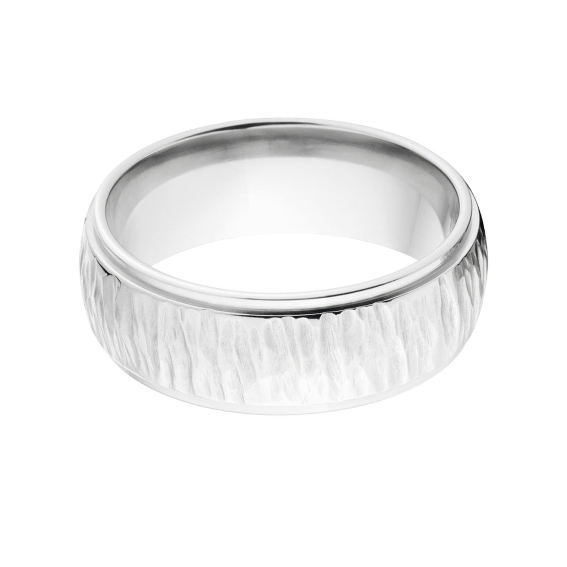 8mm wide titanium wedding band with a tree bark finish