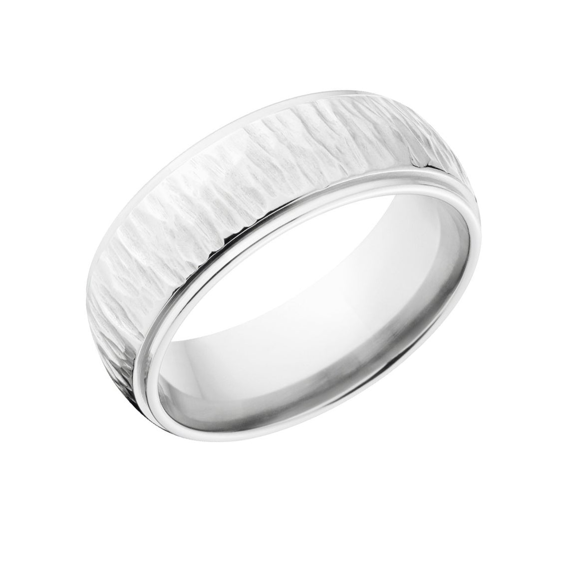 8mm wide titanium wedding band with a tree bark finish