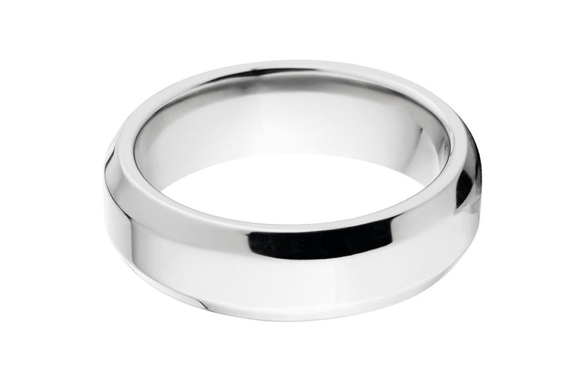 6mm wide cobalt wedding band with a polish finish and beveled edges
