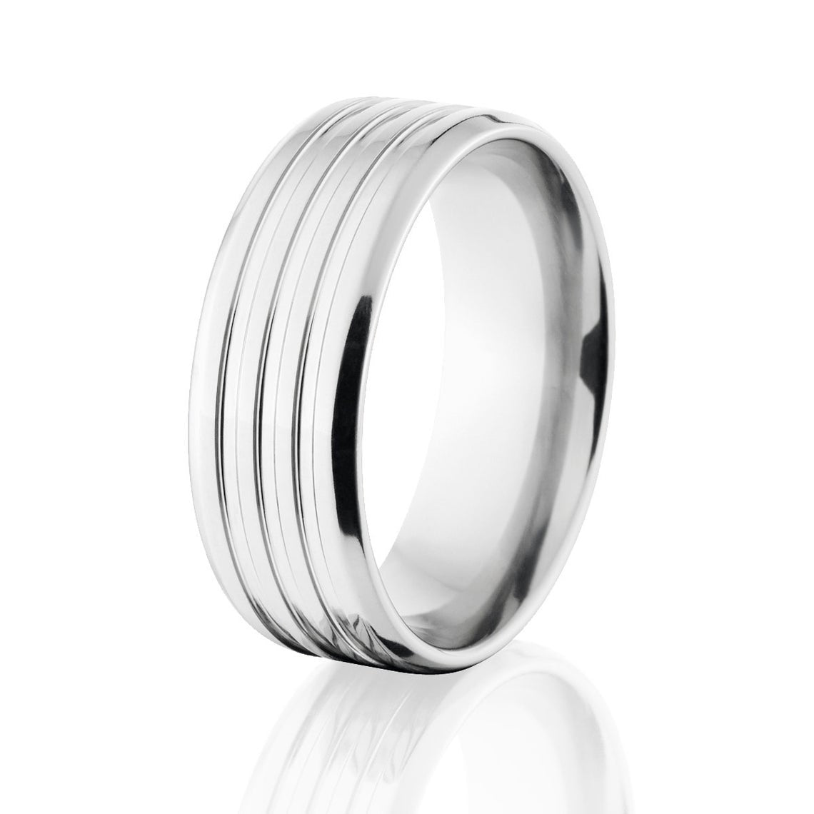 8mm wide cobalt wedding band with a triple groove