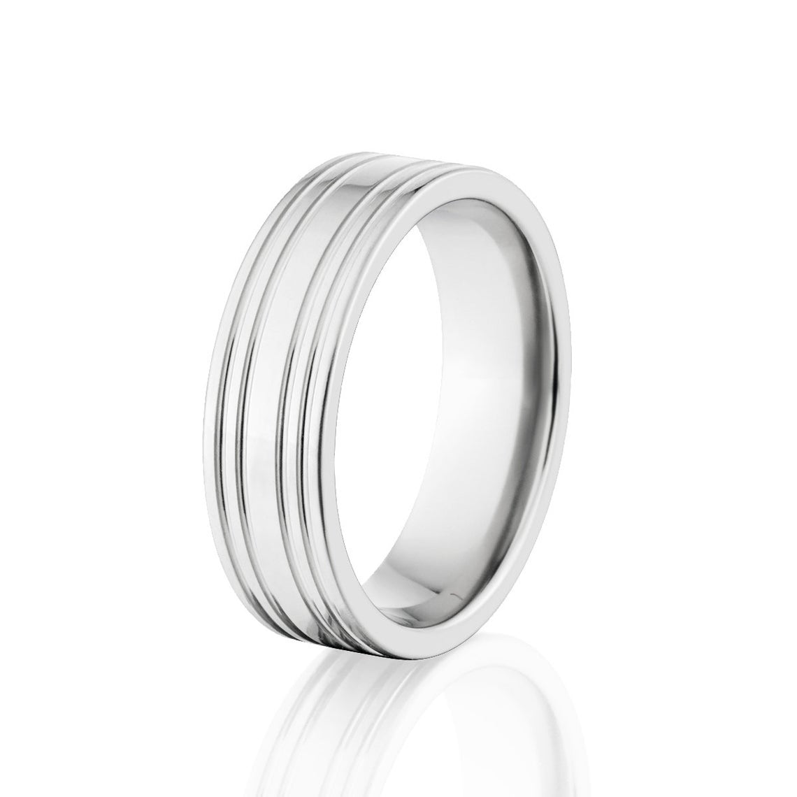 6mm wide cobalt wedding ring with two dual edge grooves