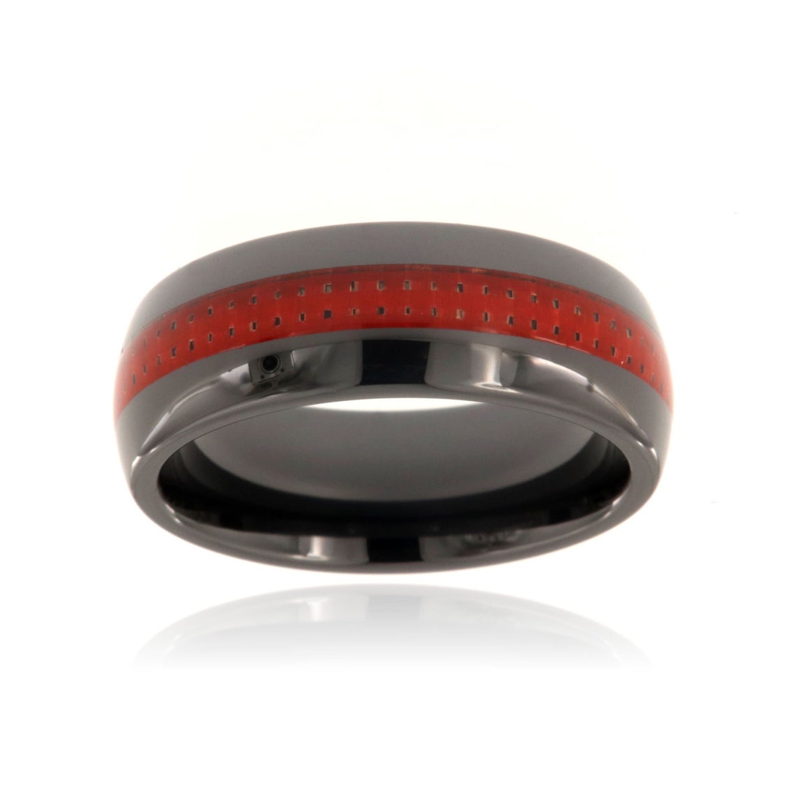 8mm wide black tungsten ring with red carbon fiber inlay