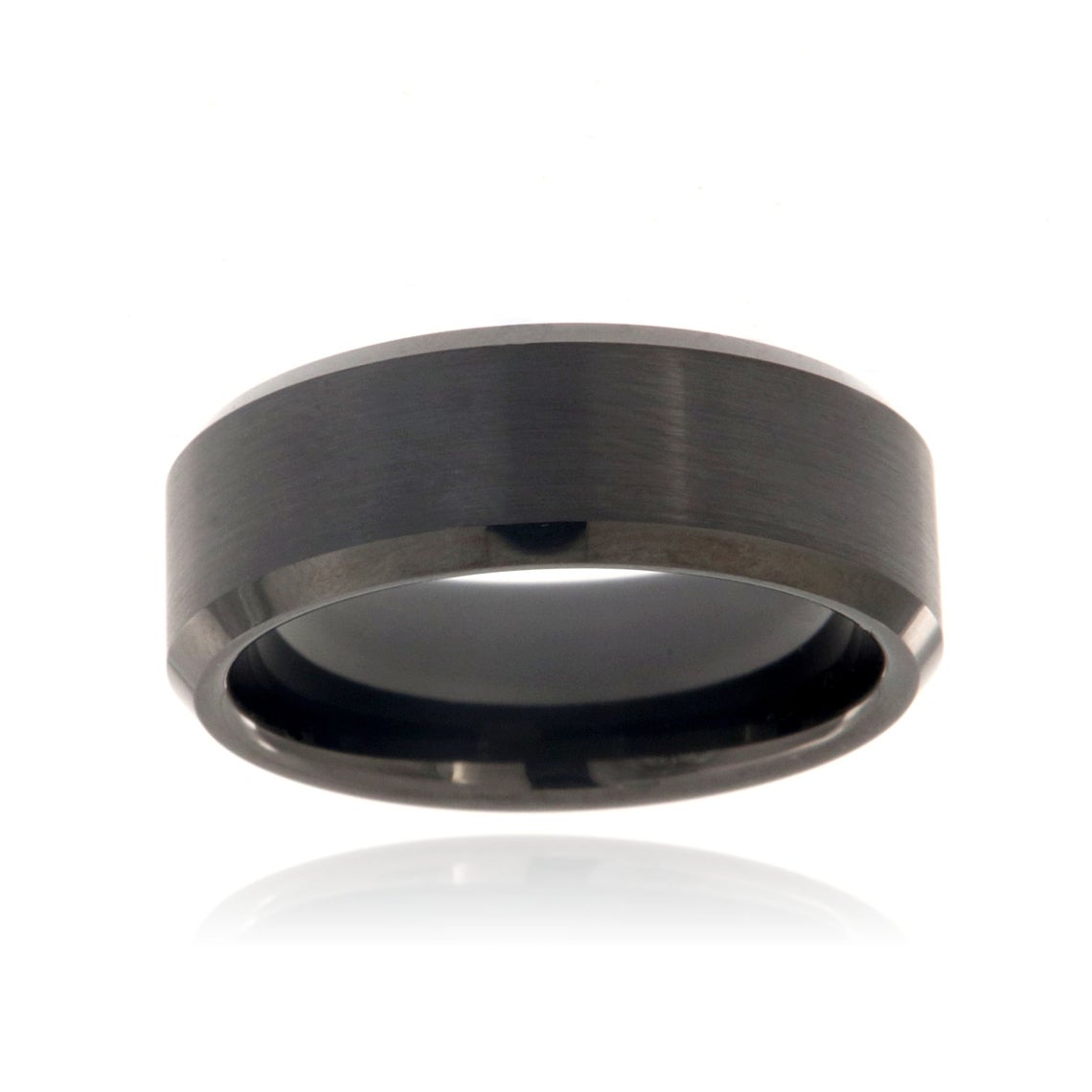 8mm wide tungsten ring with a black finish and beveled edges