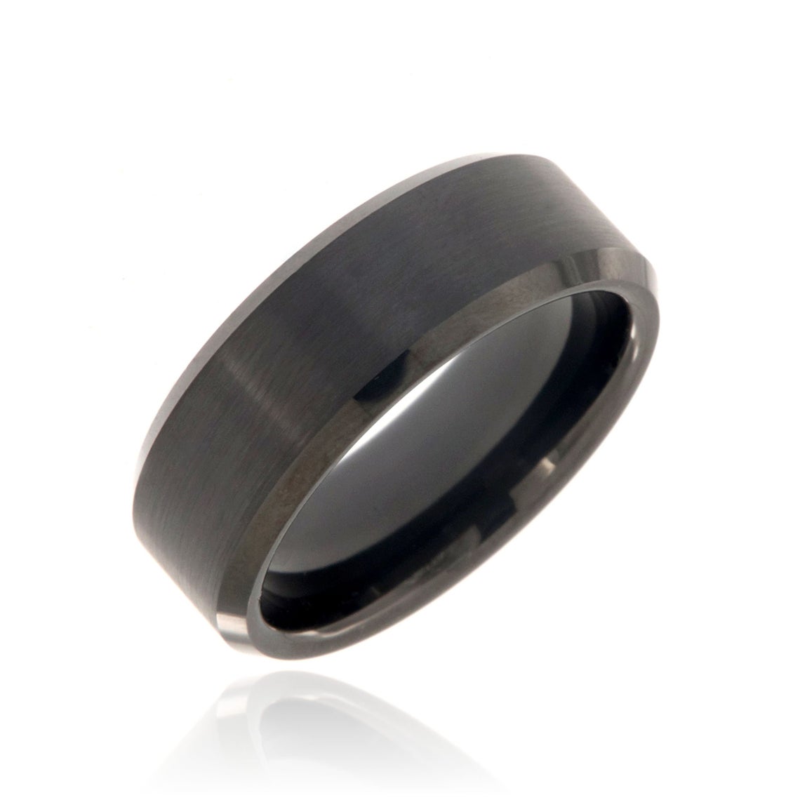 8mm wide tungsten ring with a black finish and beveled edges
