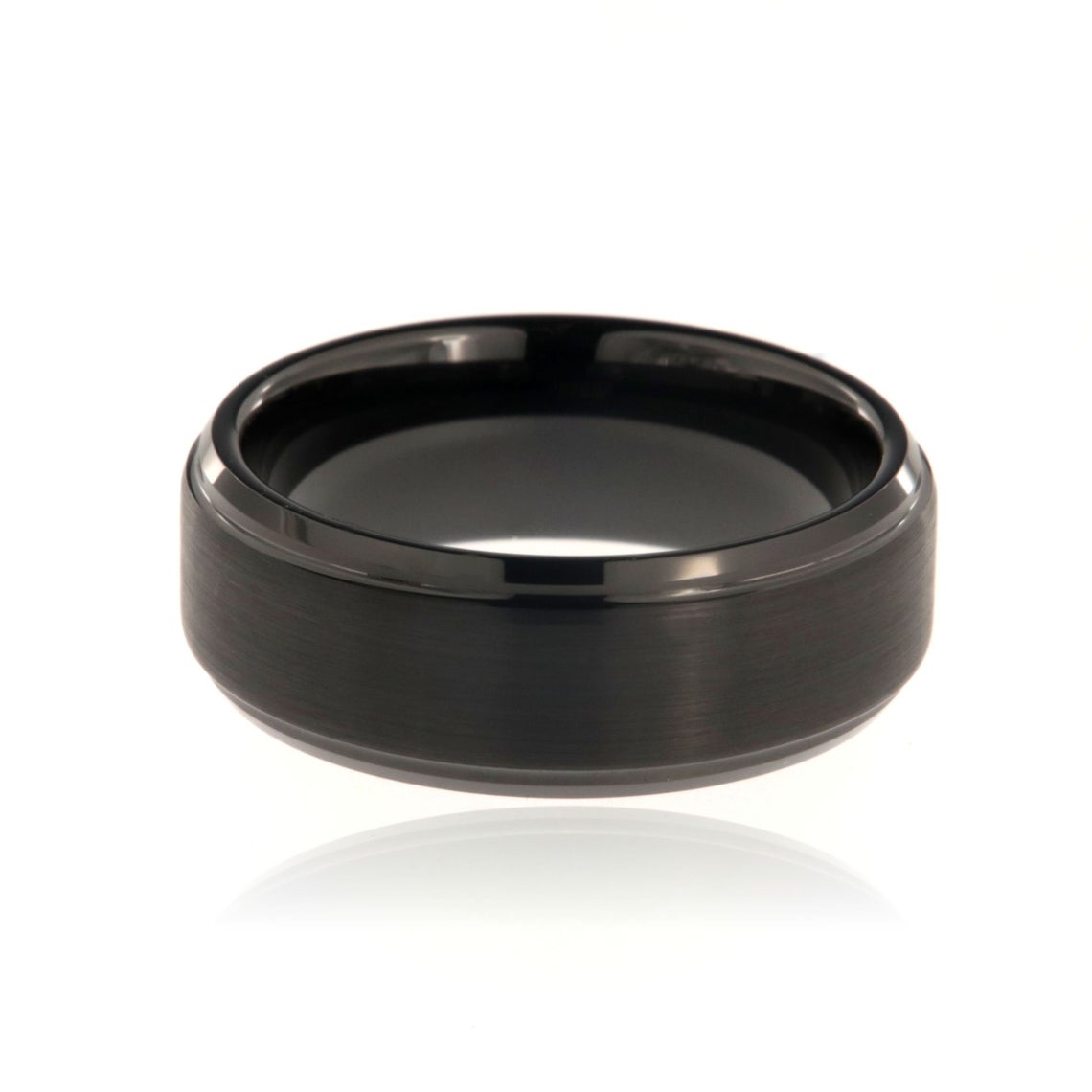 8mm wide black tungsten with matte finish and beveled edges