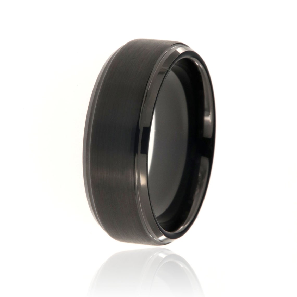 8mm wide black tungsten with matte finish and beveled edges