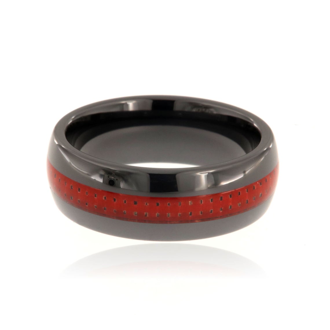 8mm wide black tungsten ring with red carbon fiber inlay