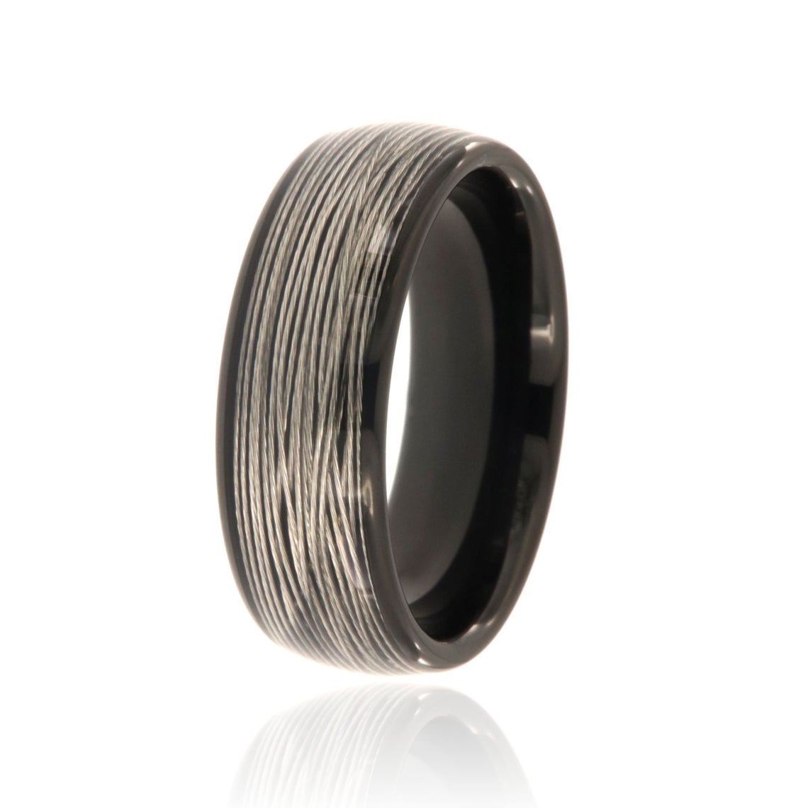 8mm wide tungsten ring with 6mm wire inlay