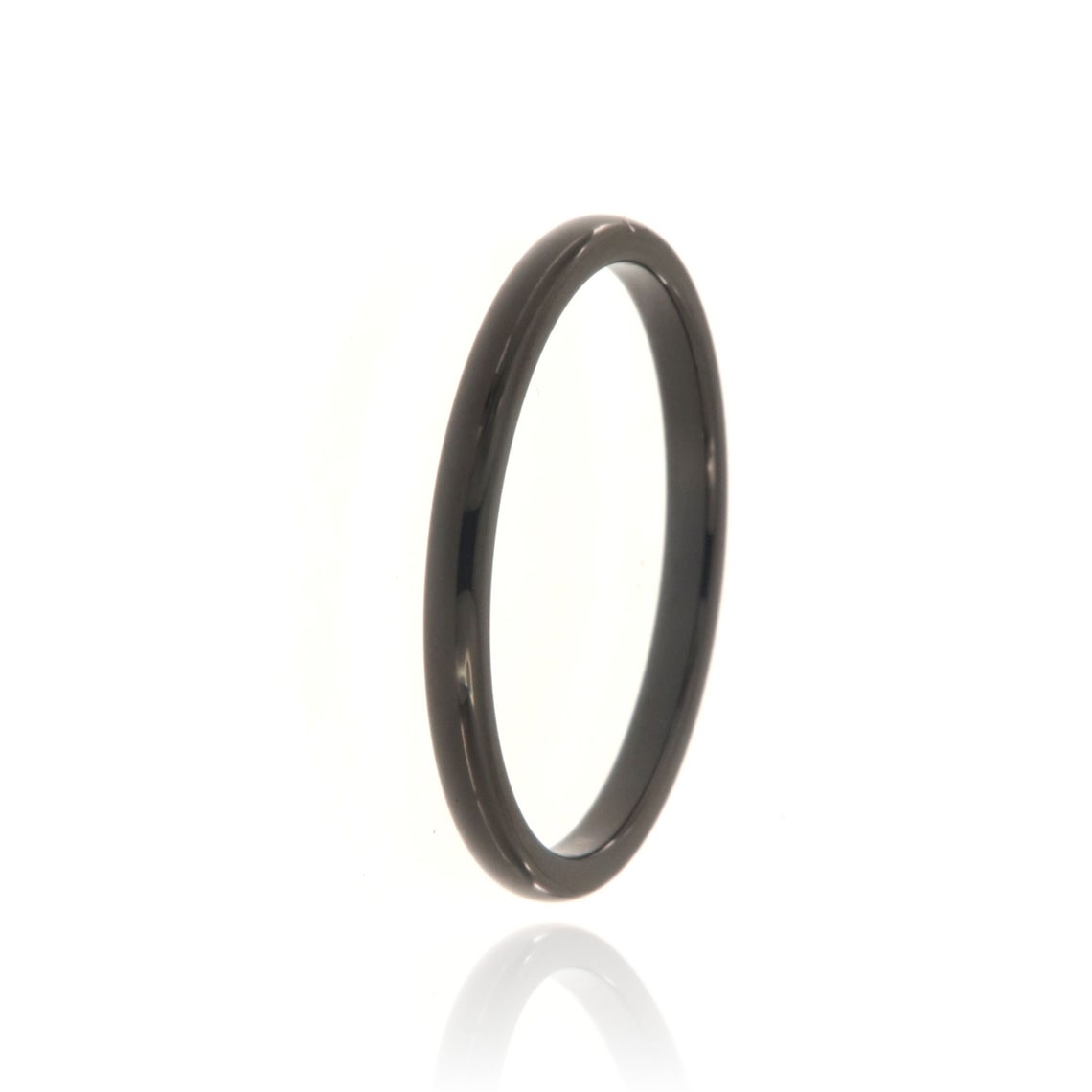2mm wide tungsten ring with a polished finish and rounded profile