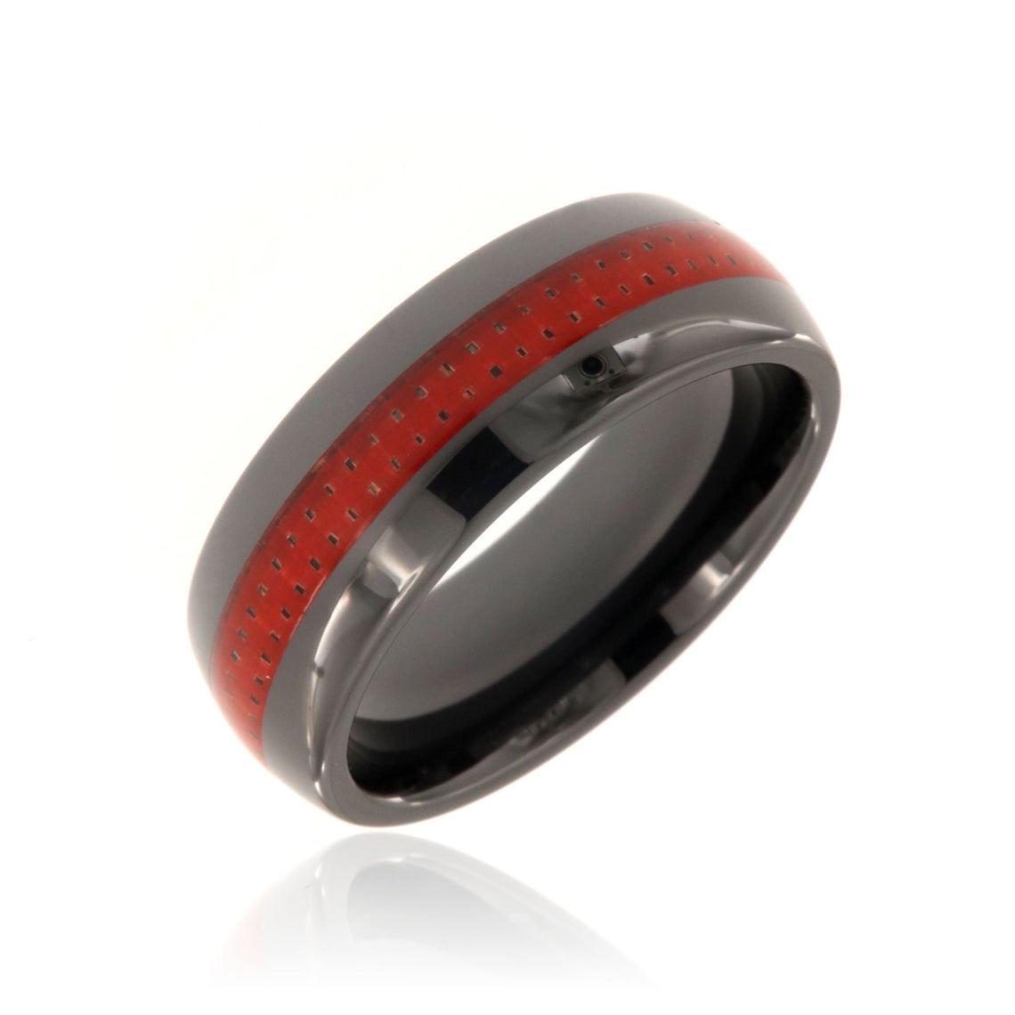 8mm wide black tungsten ring with red carbon fiber inlay