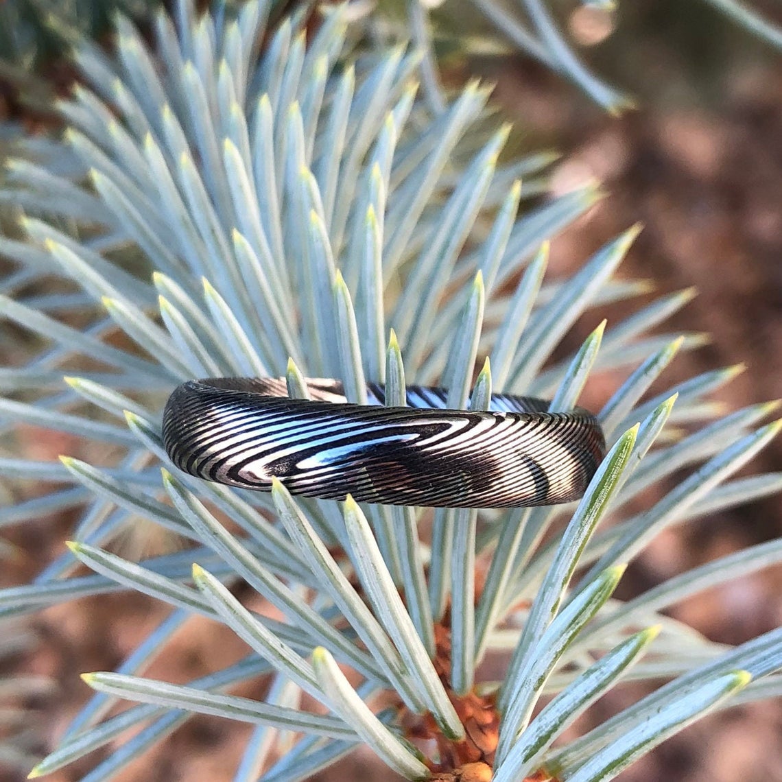 5mm wide Damascus steel wedding band