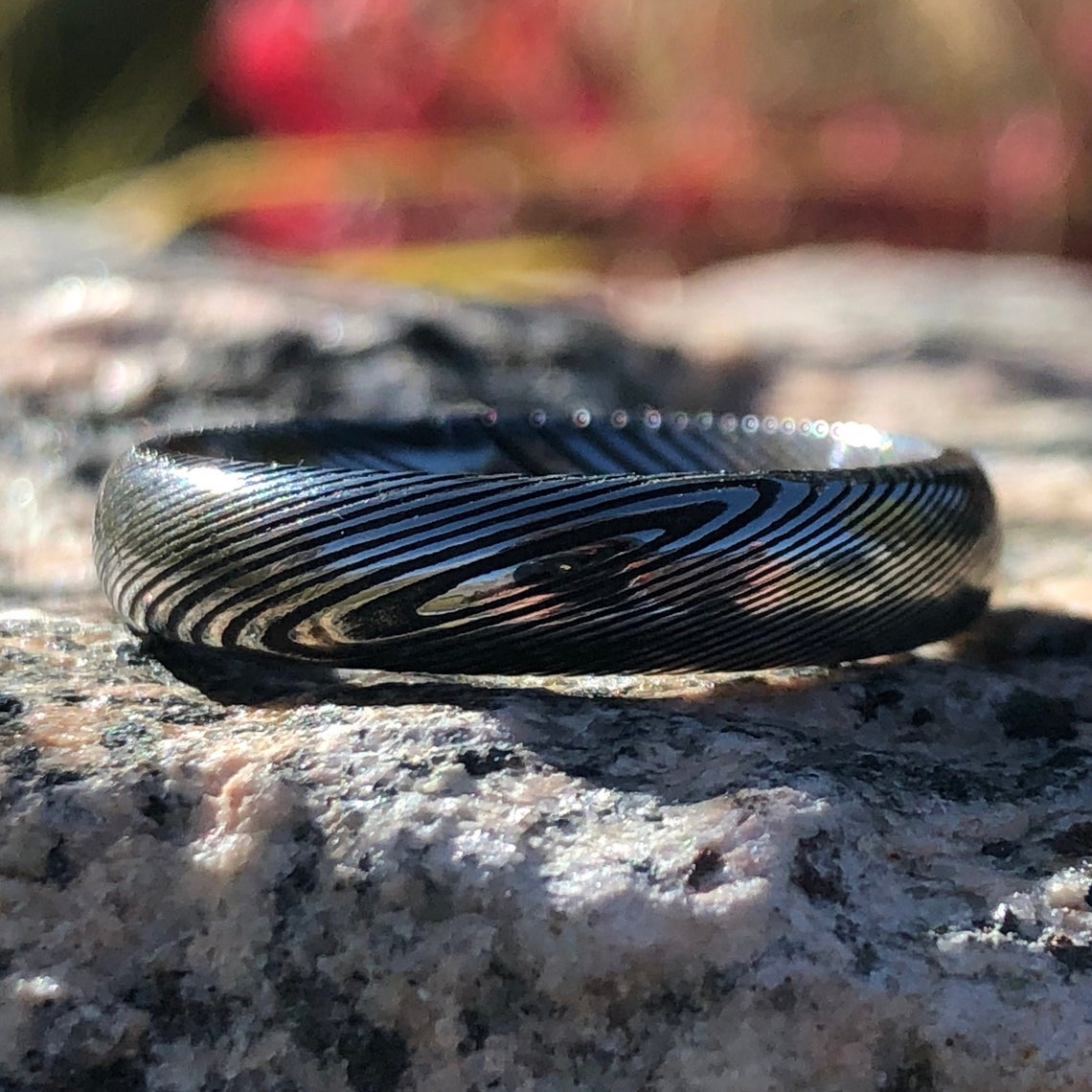 5mm wide Damascus steel wedding band