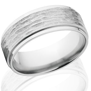 8mm wide cobalt ring with a raised-center and tree bark finish