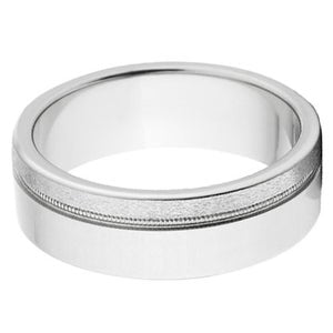 8mm wide cobalt wedding band with an off-center grooved and flat profile