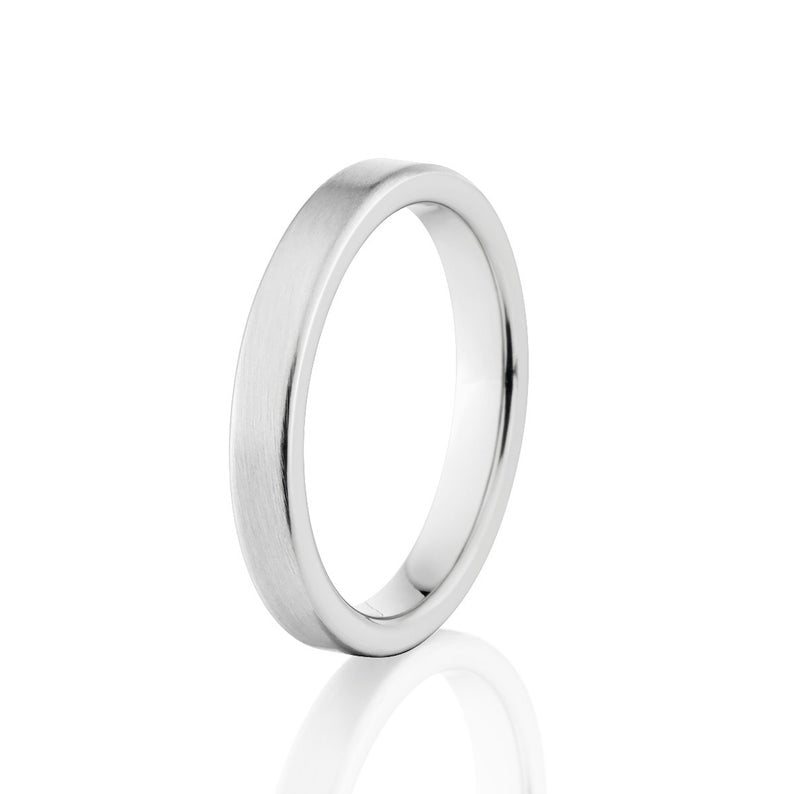 3mm wide cobalt wedding ring with a polish finish and flat profile