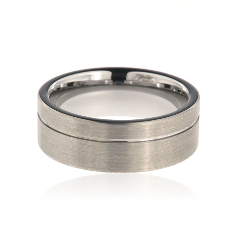 8mm wide tungsten ring with a .5mm wide off-center groove