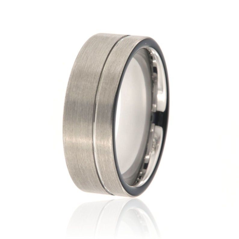 8mm wide tungsten ring with a .5mm wide off-center groove