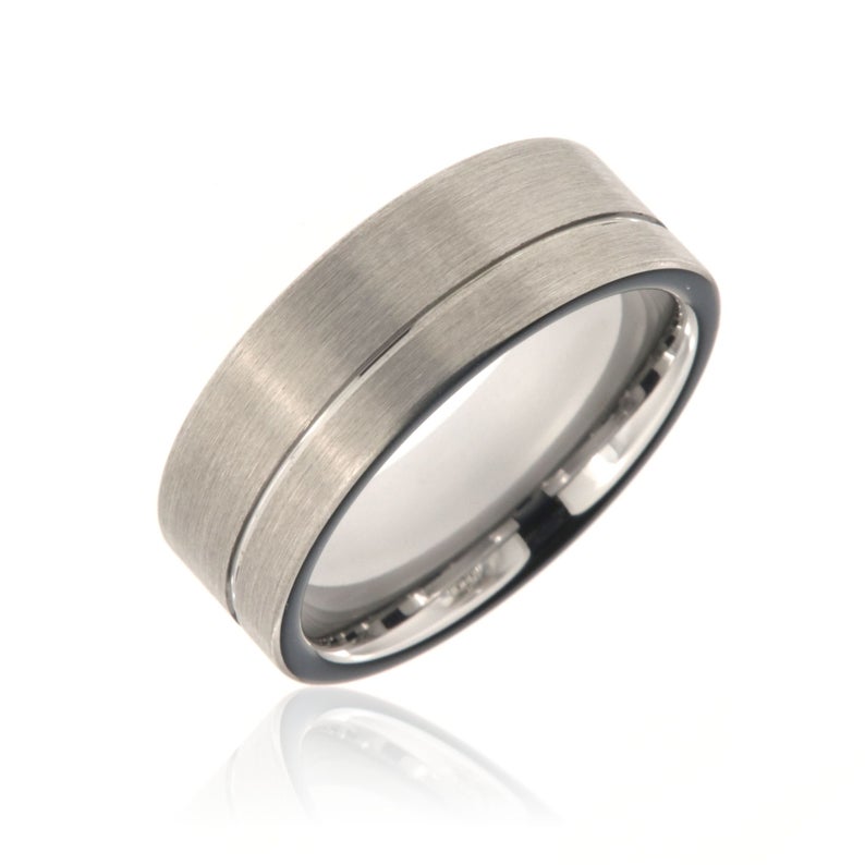 8mm wide tungsten ring with a .5mm wide off-center groove