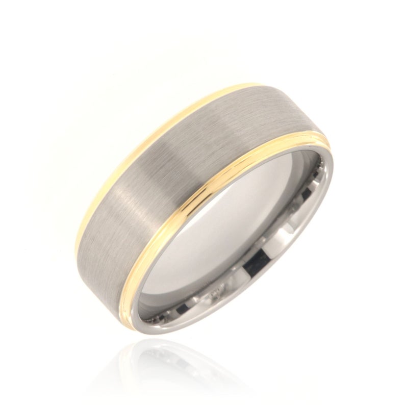8mm wide tungsten ring with dual gold edges