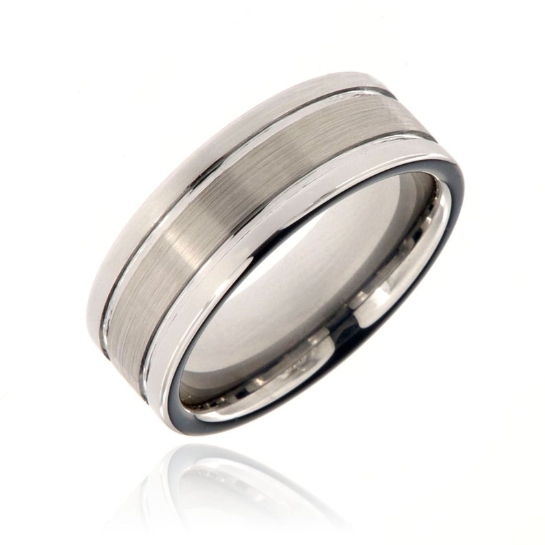 8mm wide tungsten with dual grooves and polished edges