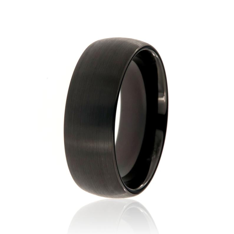 8mm wide black tungsten ring with brush finish and rounded profile