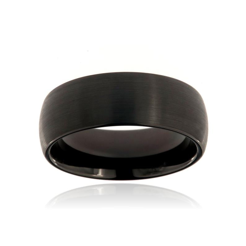8mm wide black tungsten ring with brush finish and rounded profile
