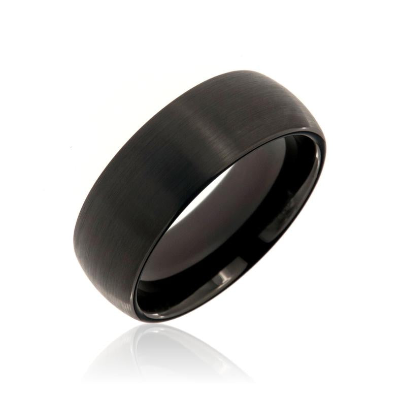 8mm wide black tungsten ring with brush finish and rounded profile