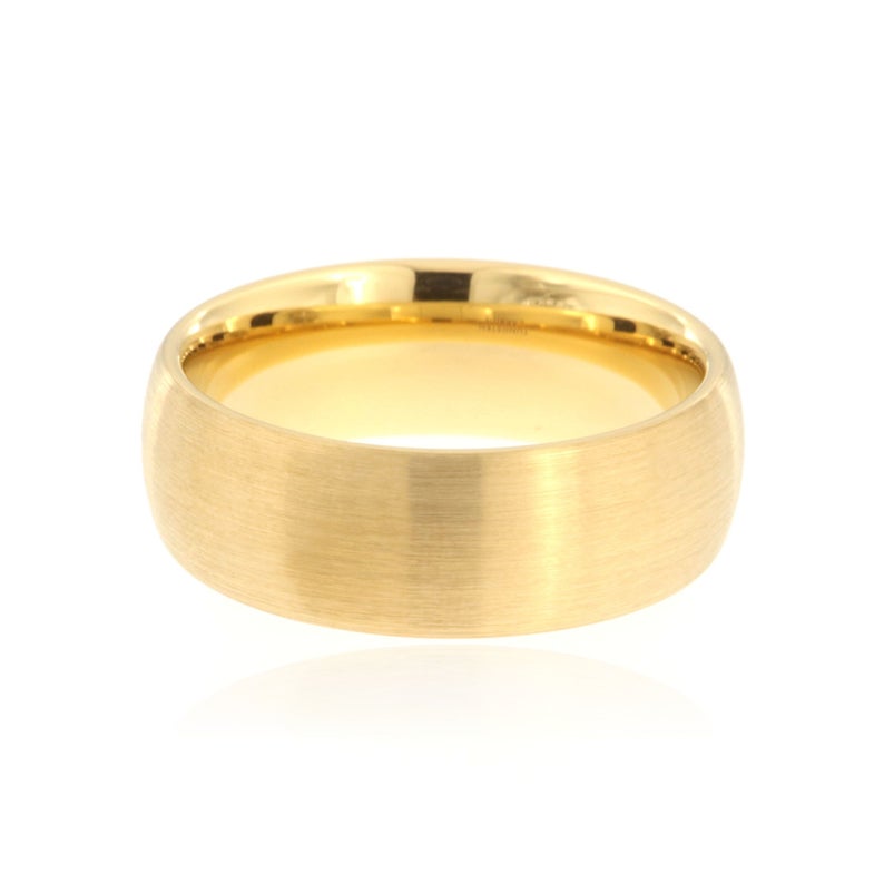 8mm wide tungsten ring with a yellow gold finish