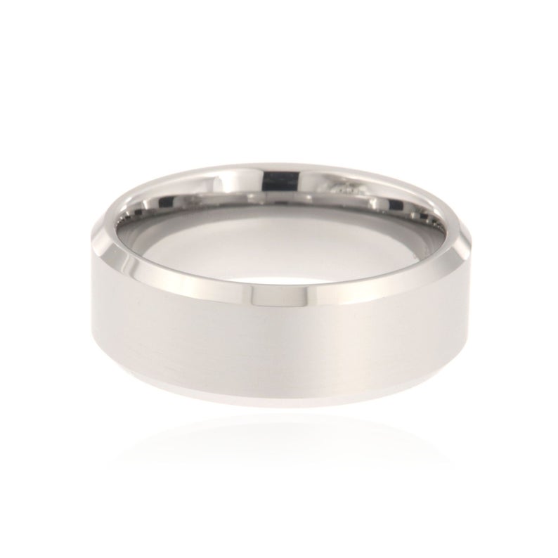 8mm wide tungsten ring with polish finish and beveled edges