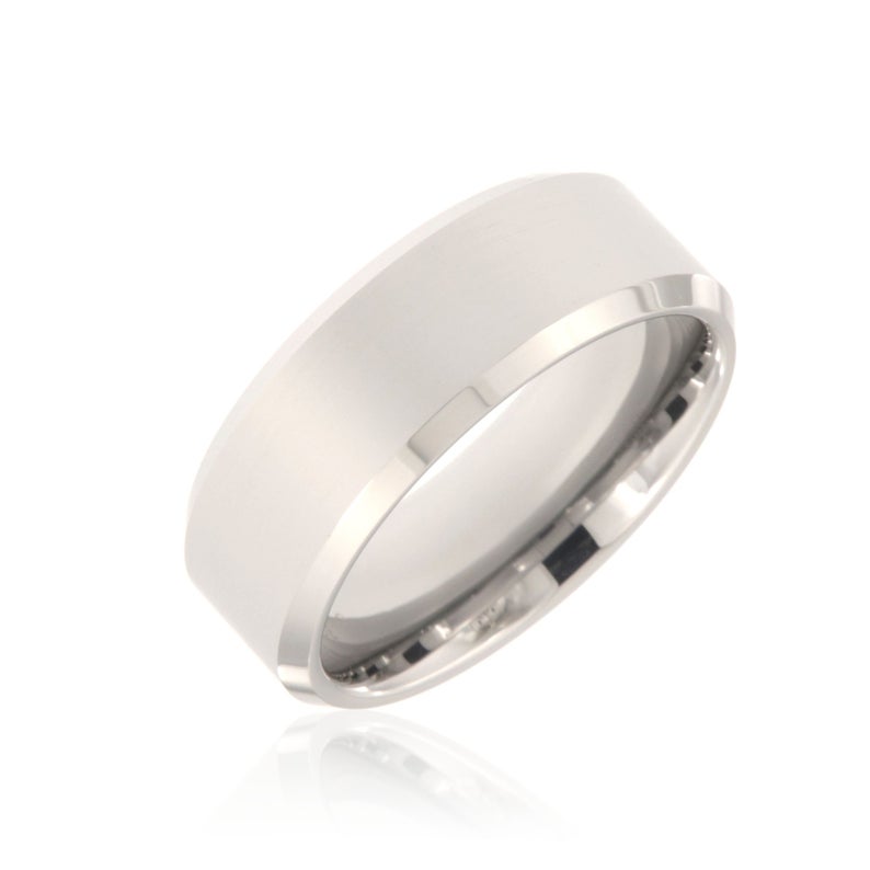 8mm wide tungsten ring with polish finish and beveled edges